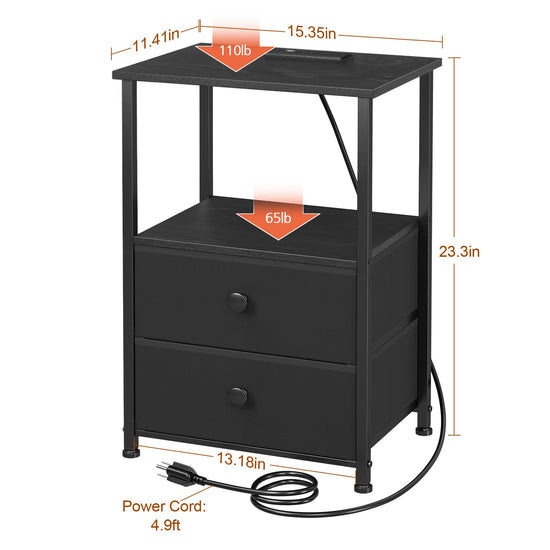 LoakeKEL night stand - LED nightstand with charging station and storage shelf