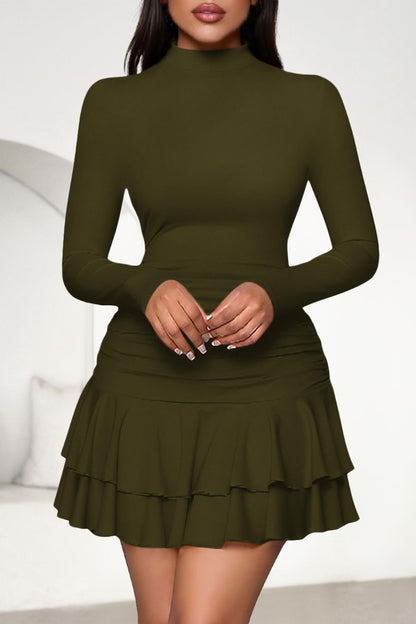 PRETTYGARDEN dress — Long sleeve mock neck ruched mini party dress