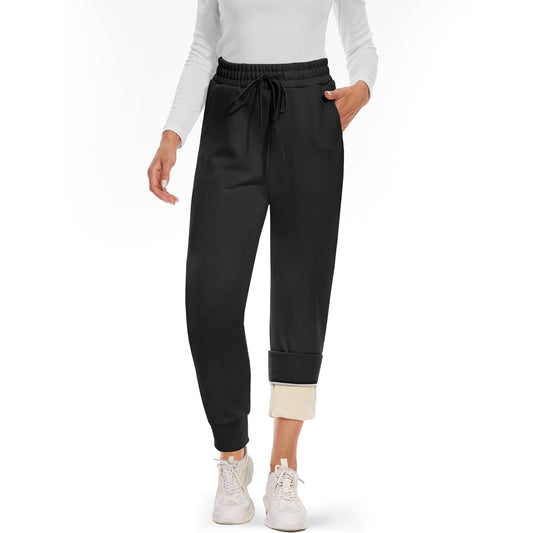 CAMPSNAIL fleece lined joggers with pockets for women, high waisted thermal pants for winter