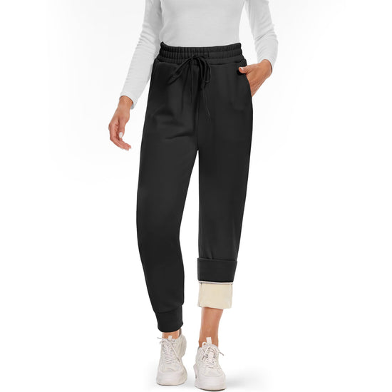 CAMPSNAIL fleece lined joggers with pockets for women, high waisted thermal pants for winter
