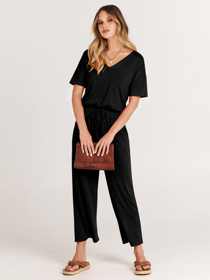 One piece outfit — Summer casual wide leg jumpsuit with pockets by ANRABESS