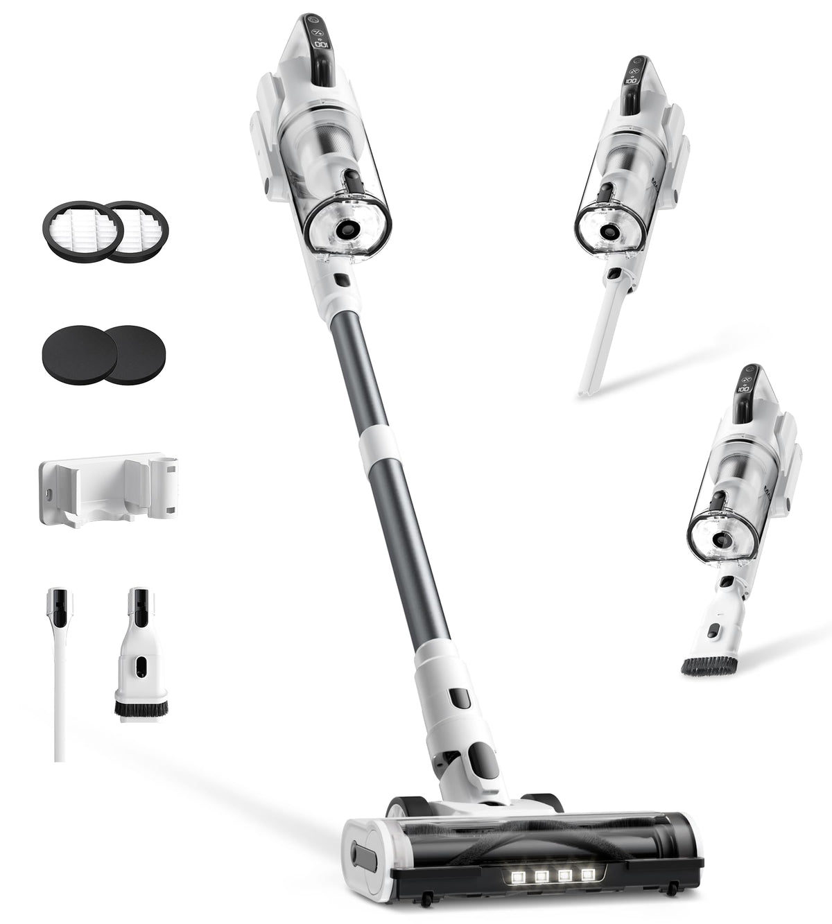 Cordless Vacuum Cleaner, Upgraded 650W 55KPa 70Mins Runtime Stick Vacuum Cordless, Self-Standing Lightweight Vacuum Cleaners for Home with LED Headlight Touch Screen, for Pet Hair/Carpet/Floor