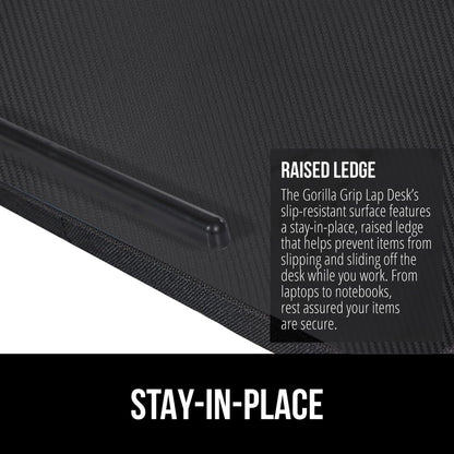 Gorilla Grip lap desk with phone holder and cushion for laptops up to 15.6 inches.