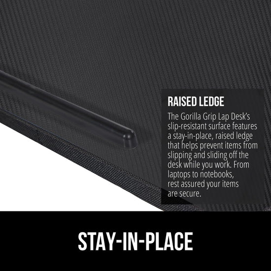 Gorilla Grip lap desk with phone holder and cushion for laptops up to 15.6 inches.