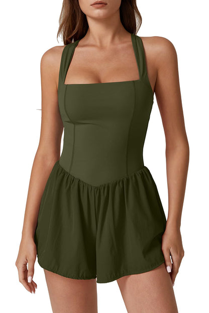 ONE_PIECE_OUTFIT — Square neck sleeveless romper with pocket by QINSEN