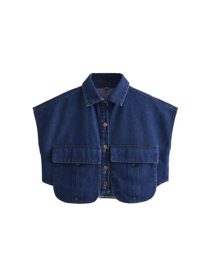 Shirt — Cropped denim top with pockets and collar