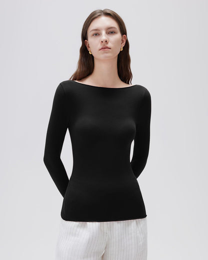 SUUKSESS fitted long sleeve shirt with boat neck in cashmere blend