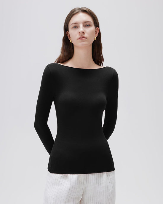 SUUKSESS fitted long sleeve shirt with boat neck in cashmere blend