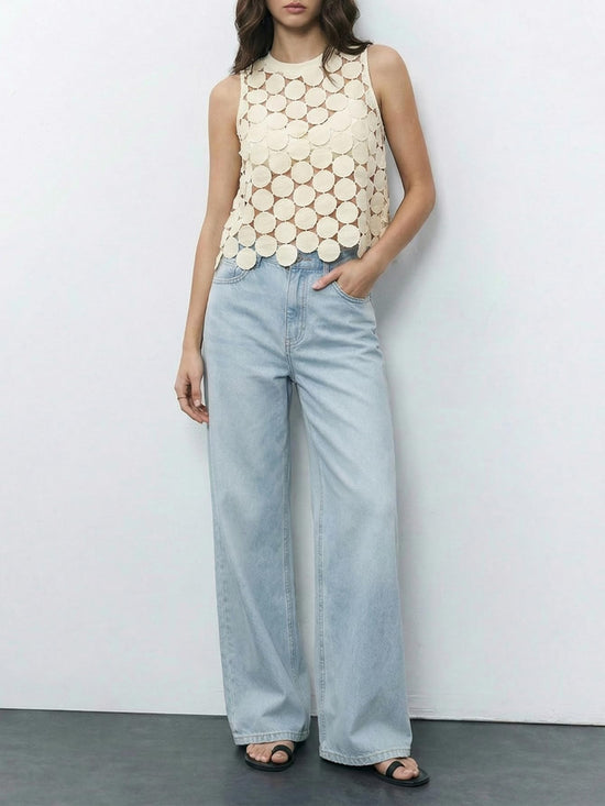 Shenhe shirt — Sheer asymmetrical tank top with polka dots for summer