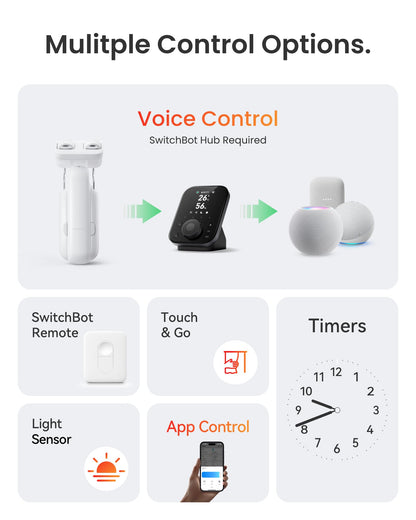 SwitchBot curtain opener — Bluetooth remote control with app and timer