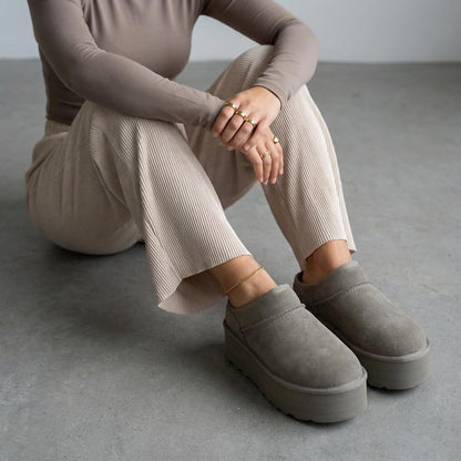 CUSHIONAIRE Huggy-2 platform slippers — cozy suede slip-on ankle boots for indoor outdoor wear