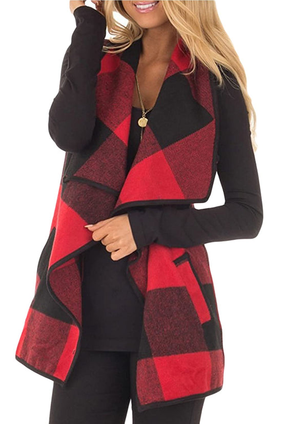 YACUN women plaid vest with pockets
