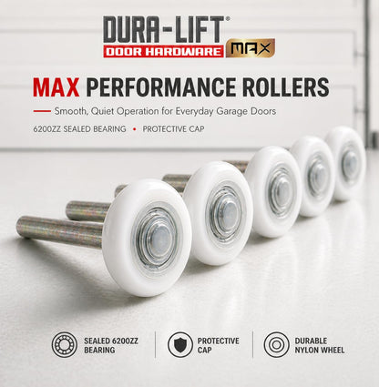 DURA-LIFT garage door roller with sealed 6200ZZ bearing and 4 inch stem