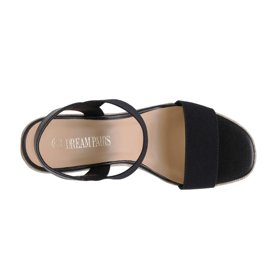 Sandal — Open toe espadrilles with elastic ankle strap and platform wedges