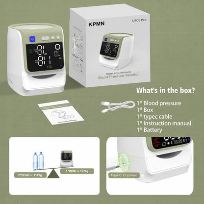 Automatic Electronic Blood Pressure Monitor, 22-40 CM Blood Pressure Cuff, 3 Users*199 Memories, Arm Blood Pressure Monitors for Home Use, Backlit Large LED Screen, BP Monitor (White Olive Green)