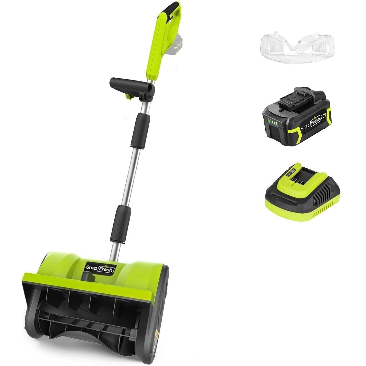SnapFresh snow blower — 20V cordless design with adjustable handle and battery included