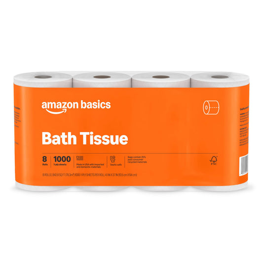Toilet paper — 1000 sheets, 1-ply by Amazon Basics