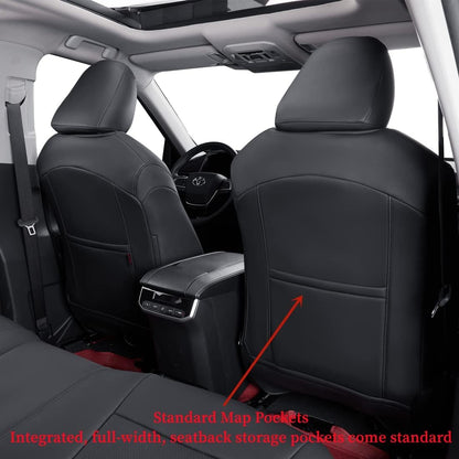 coverdream vehicle seat covers with semi-coverage for Honda Pilot Trailsport 2023-2026, black leather full set, 7-seat configuration, 2nd-row captain seats