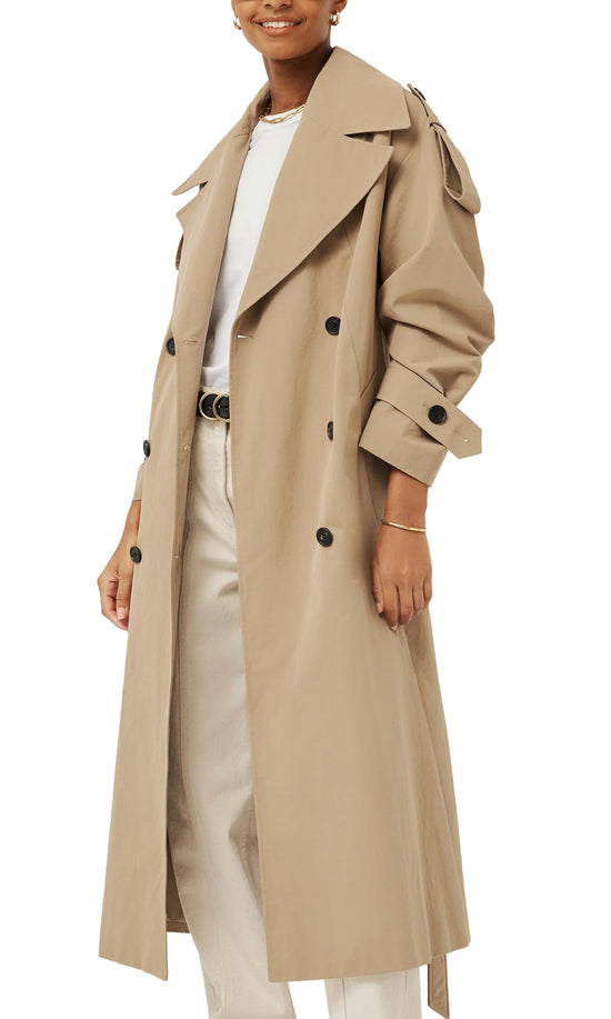 Farktop women's long trench coat - oversized double breasted design with belt
