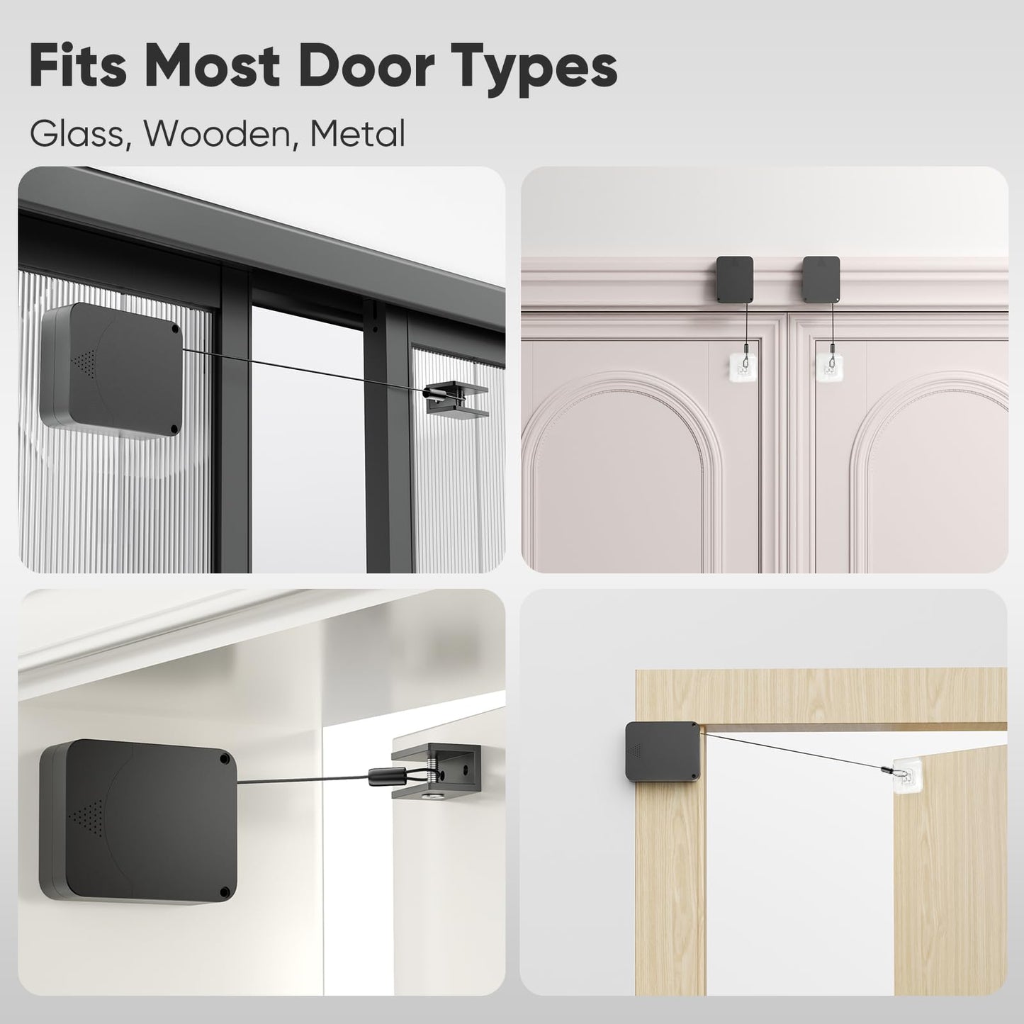 LAKIRA Retractable Automatic Door Closer with Anti-Slam Function - No-Screw Install for Standard, Screen & Sliding Doors - S304 Steel Cable with Powerful 3.5lb Closing Force (1 Pack Black)