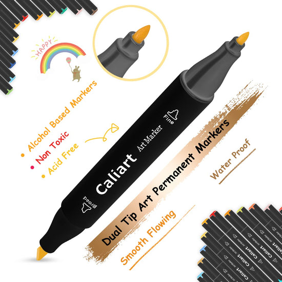 Caliart alcohol markers — 100 colors dual tip art markers with case for artists