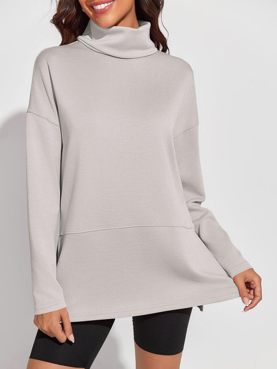 Fisoew women's oversized turtleneck sweatshirt with side slits