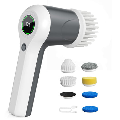 PUFTEM skin cleaning brush — Cordless design with battery level display and 6 heads.