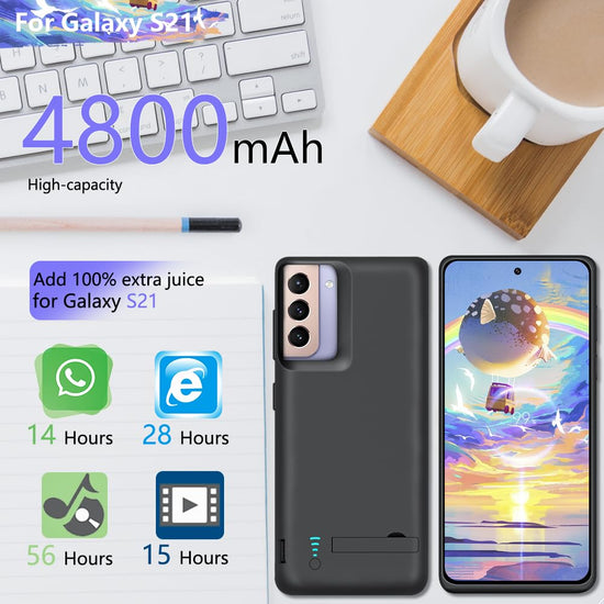 Cellular phone case — Upgraded battery for Samsung Galaxy S21 5G, 4800mAh capacity