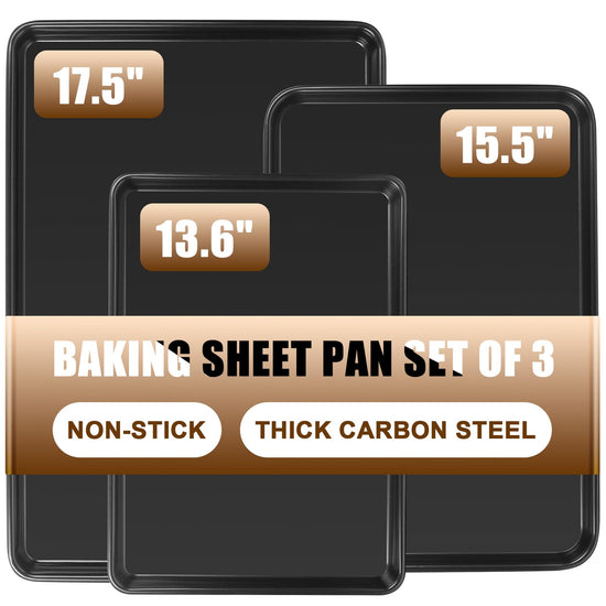 Sheet pan set of 3 — Nonstick heavy duty baking sheets for toaster oven trays