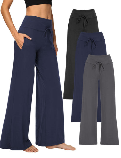 Showitty wide leg pants with pockets for casual lounging and yoga