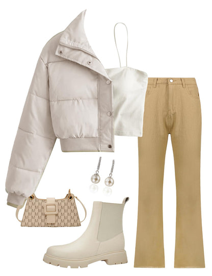 Cropped puffer coat — Women's padded winter outerwear by Gihuo