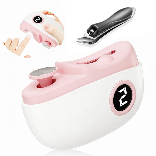 Electric Nail Clipper for Family Care, 2 in 1 Improved Nail Clippers Set Trimmer with Polishing an Oblique Nail Clippers Ideal for All Your Nail Care Needs (with LED Light & Storage Box)-Pink
