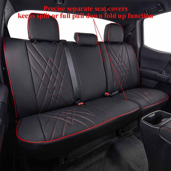 EKR seat covers for 2015-2020 Ford F150 and 2017-2022 SuperDuty, leather black with red trim