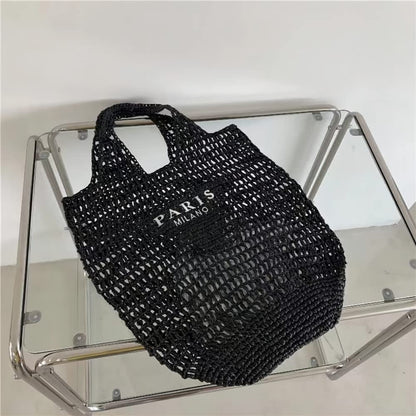 POOOPSSD woven tote bag - foldable large capacity beach shoulder bag for holiday