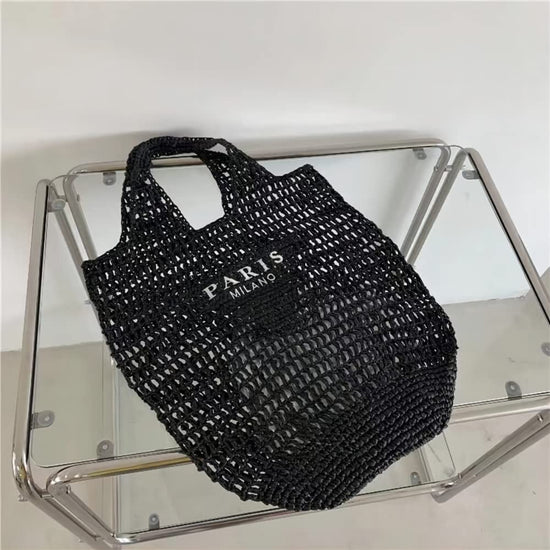 POOOPSSD woven tote bag - foldable large capacity beach shoulder bag for holiday