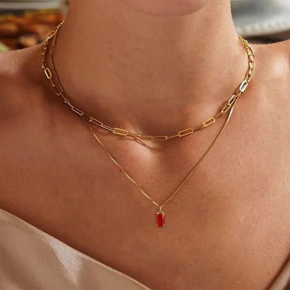 Pls Back dainty gold charm necklace — non tarnish with cubic zirconia emerald pendant