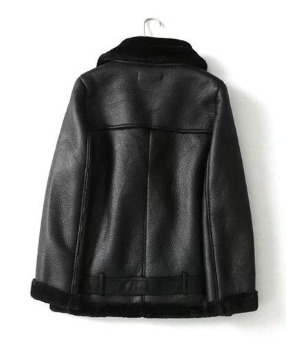 Coat — Faux shearing moto jacket with thick lining and shearling detail