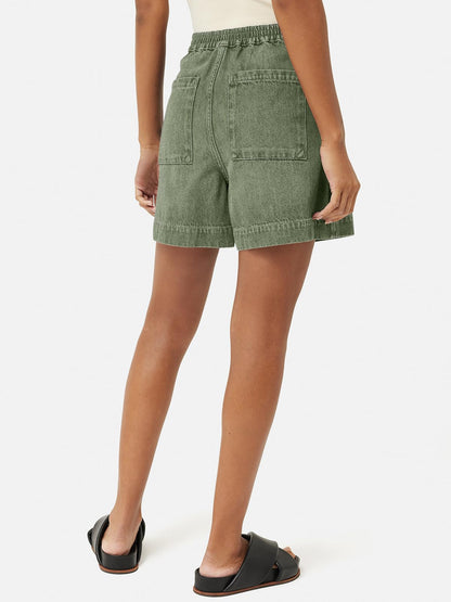 Womens denim shorts - High waisted with pockets and wide leg design