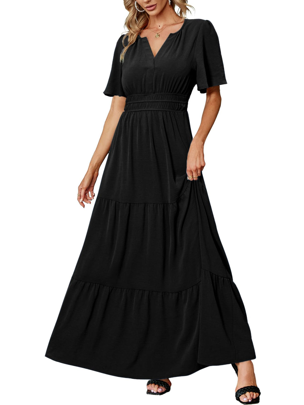 Amegoya dress - Short sleeve V neck maxi dress for formal occasions
