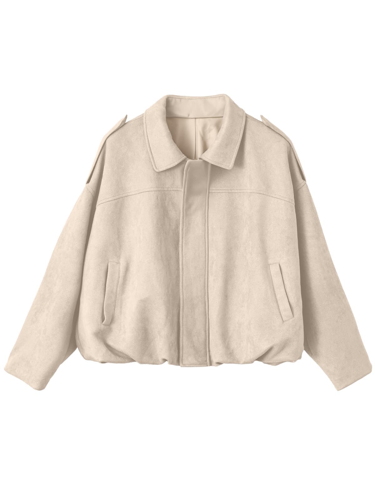 EVALESS faux suede bomber coat with pockets and cropped design