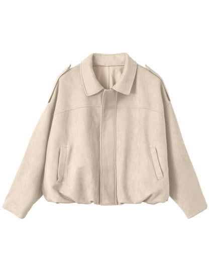 EVALESS women's bomber coat — faux suede with pockets and zip up design