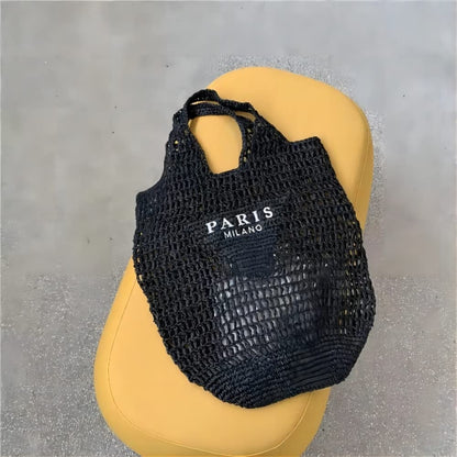 POOOPSSD woven tote bag - foldable large capacity beach shoulder bag for holiday