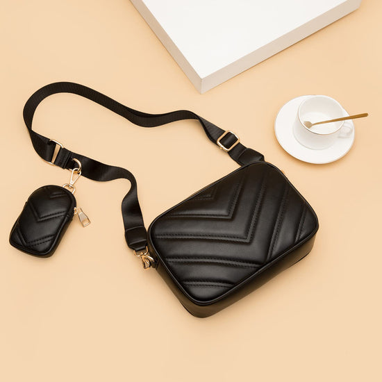 Herald crossbody bag - Chevron quilted design with coin purse pouch and two size options