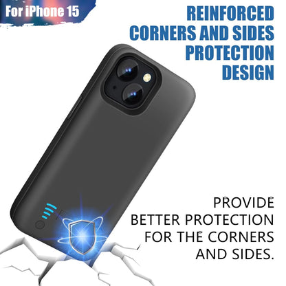 Sitong battery case - 5000mAh rechargeable for iPhone 15, 6.1 inch black