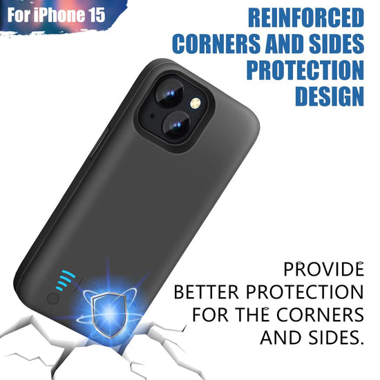 Sitong battery case - 5000mAh rechargeable for iPhone 15, 6.1 inch black