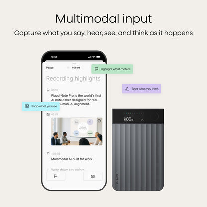 Plaud Note Pro AI Voice Recorder, Transcribe & Summarize with AI, App Control, Note Taker for Meetings & Calls, Supports 112 Languages, Ultra-Slim with InstantView Display, Case Included, Black
