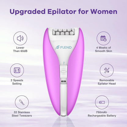 Silent Epilator for Women, 2-Speed Facial & Body Hair Remover, Smooth Glide Technology, for Face, Legs, Bikini & Arms