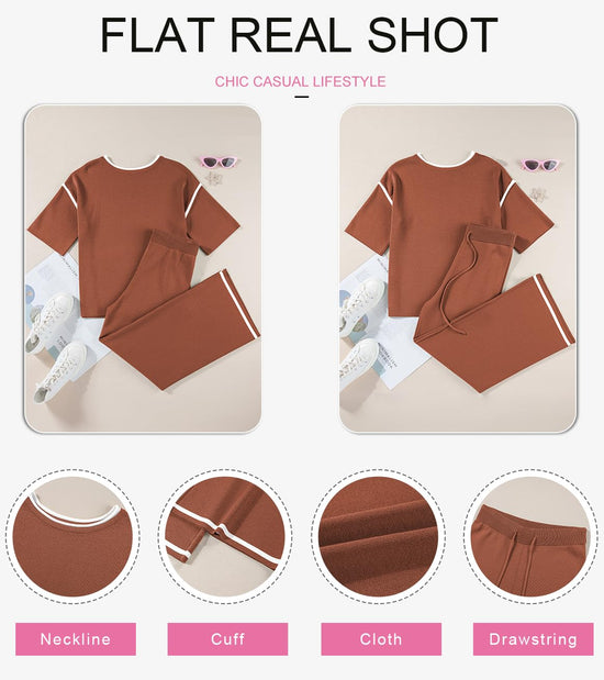 SHEWIN coordinated outfit — casual two piece with short sleeve sweater and wide leg pants