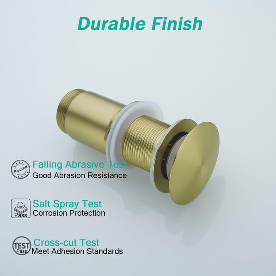 SEABEFORE All Metal Bathroom Sink Drain,Pop-up Drain with Detachable Basket Stopper,Anti-Clogging Drain Strainer,Hair Catcher,for Vanity Vessel Sink Without Overflow,Brushed Gold,SE83997PB-BG