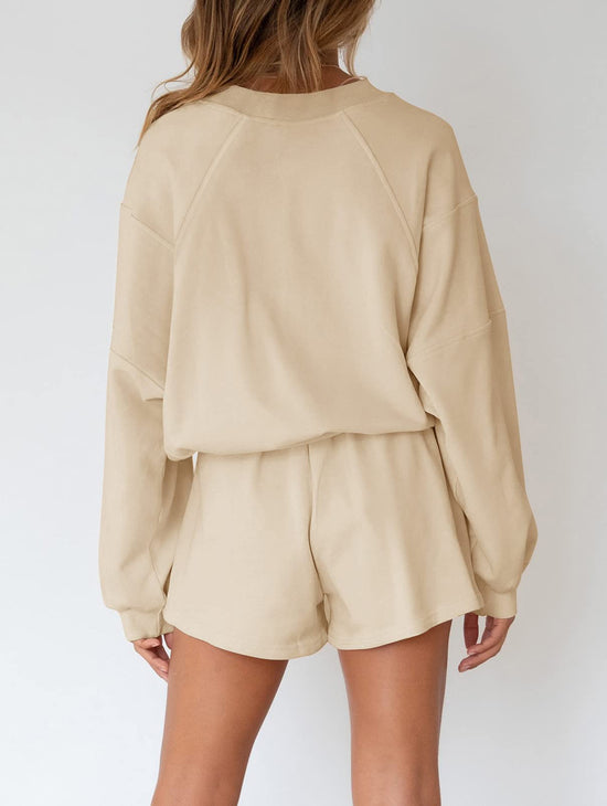 Coordinated outfit — Oversized batwing sleeve top and shorts set by Merokeety